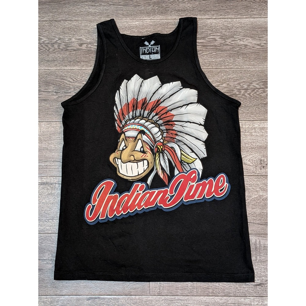 Indian Time Indigenous Trends Graphic Tank Top Black Mens Large Made in USA L